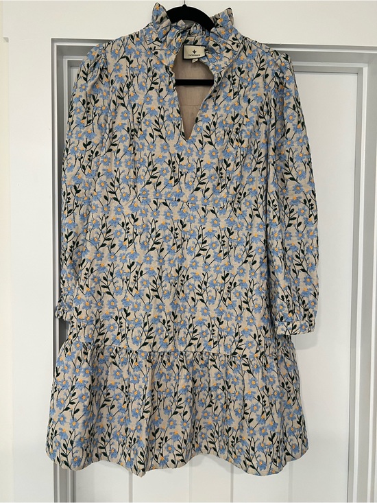 Tuckernuck Dresses & Skirts - Tuckernuck Blue and Yellow Floral Ruffle-Neck Mini Dress